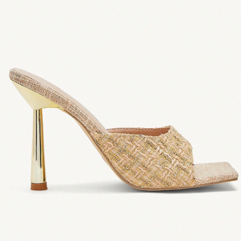 🆕 Square Toe Tweed / Linen Mule Sandals - Picture 3 of 9